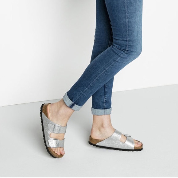 silver glitter birkenstocks